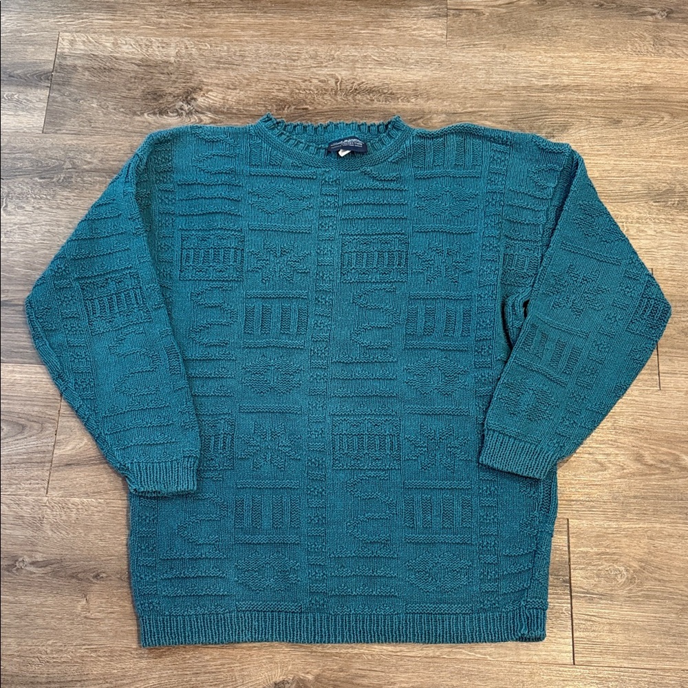 Vintage Icelandic Collection 1980’s Teal Oversized 100% Cotton Sweater Size M